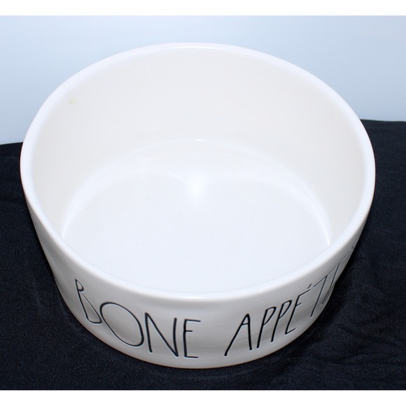 Rae Dunn Bone Appetit Ceramic Pet Bowl Large White Stoneware Magenta Artisan - Picture 2 of 6